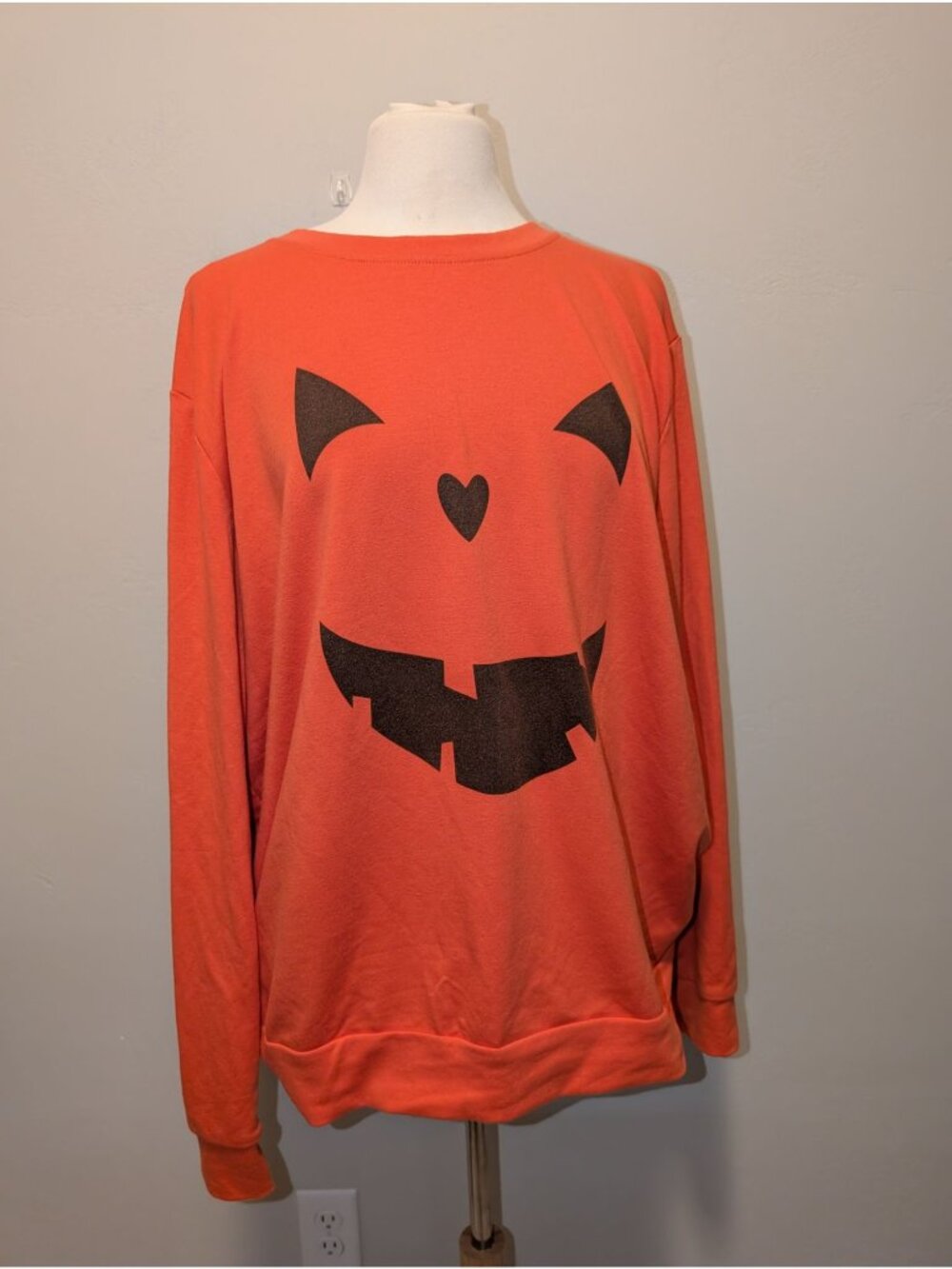 Pumpkin Face Orange Sweatshirt Halloween Graphic Long Sleeve Pullover 2XL